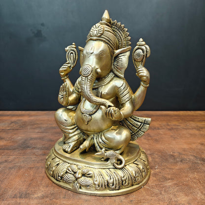 Brass Lord Ganesha Statue Antique Finish For Home Decor 11 Inch by vendor-unknown - Hindu Gods (View 5)