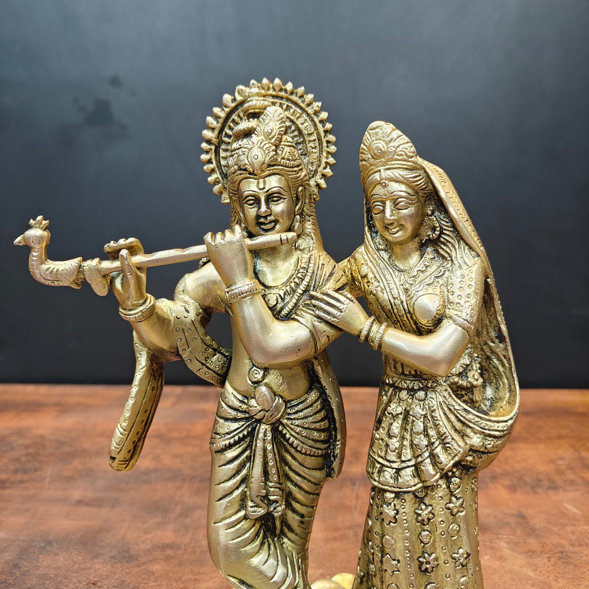 Brass Radha Krishna Idols For Home Temple Decor 10 Inch - Image 2