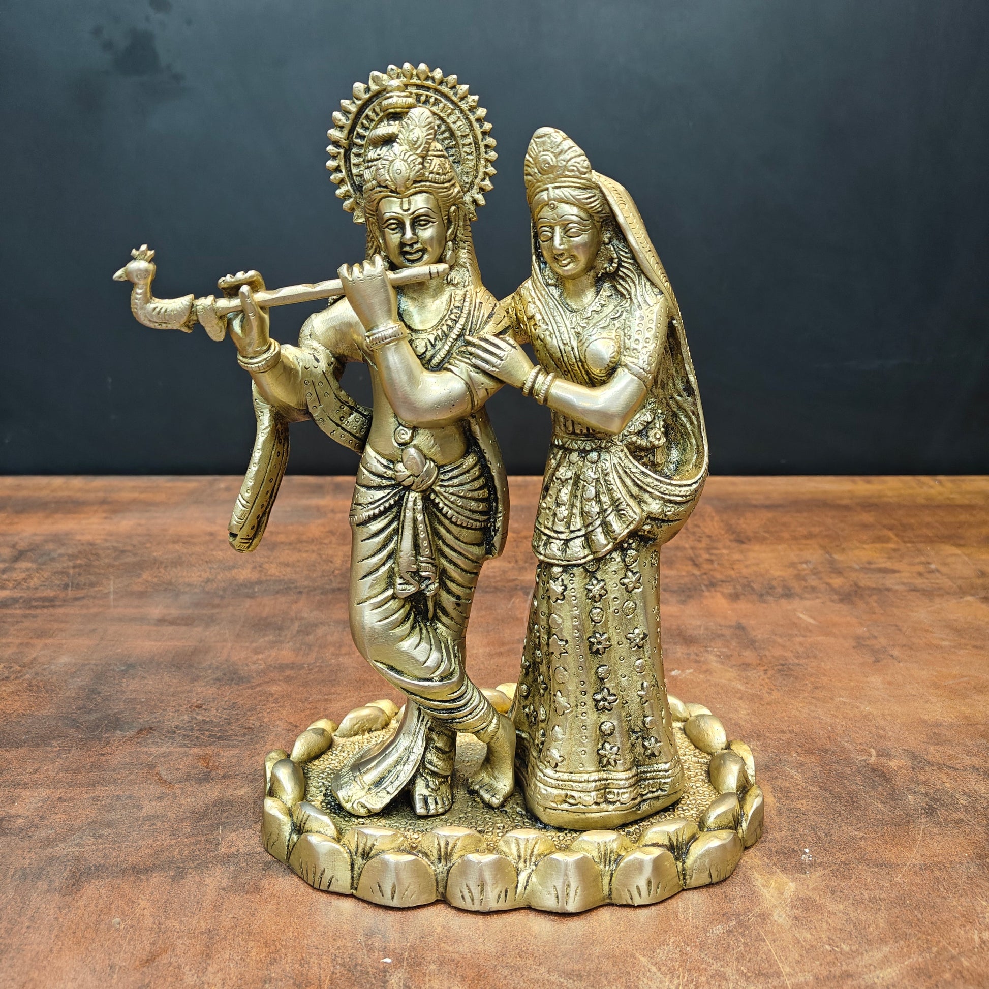 Brass Radha Krishna Idols For Home Temple Decor 10 Inch - Image 3
