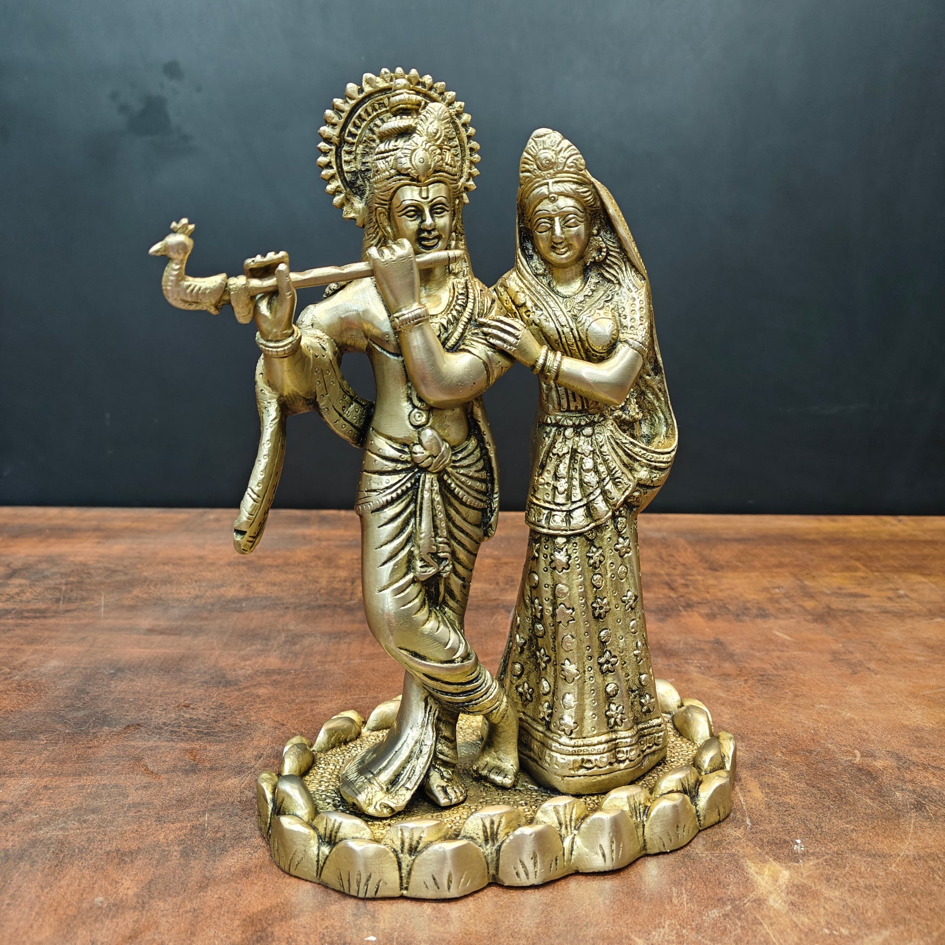 Brass Radha Krishna Idols For Home Temple Decor 10 Inch - Image 4