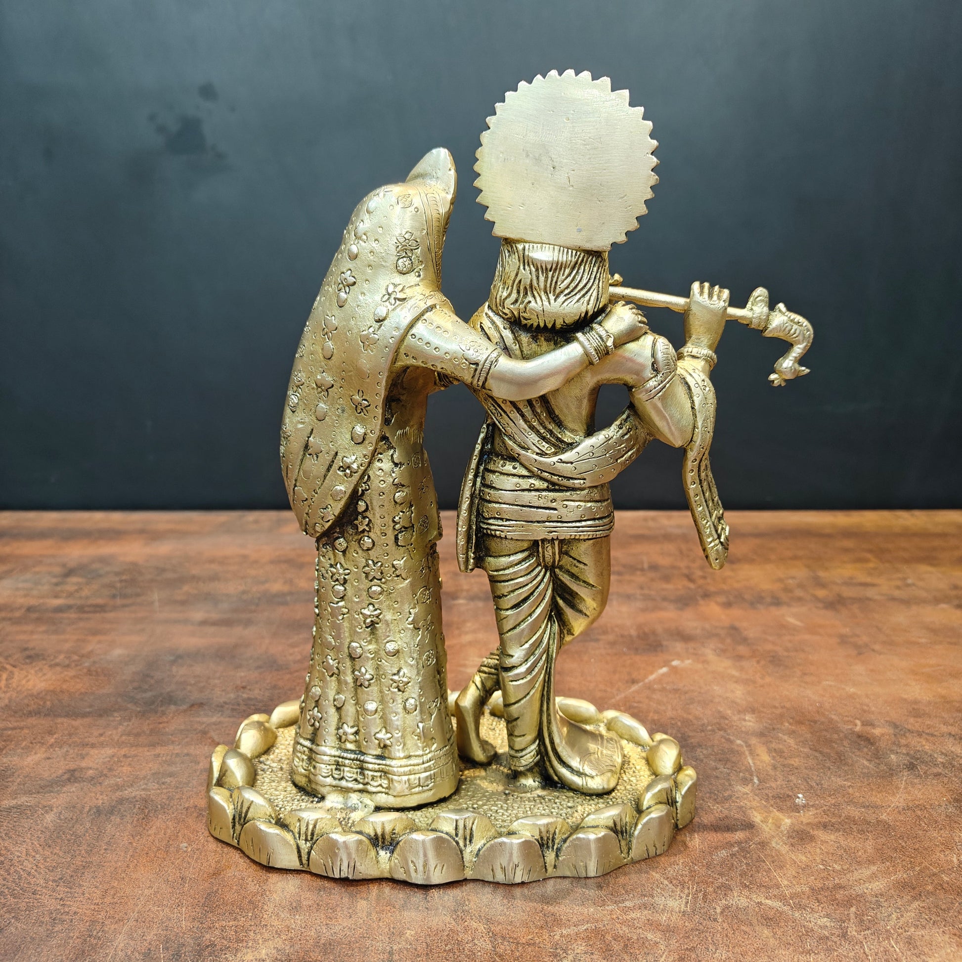 Brass Radha Krishna Idols For Home Temple Decor 10 Inch - Image 6