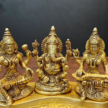Brass Ganesha Lakshmi Saraswati Statue For Home Temple Decor 7 Inch by vendor-unknown - Hindu Gods (View 2)