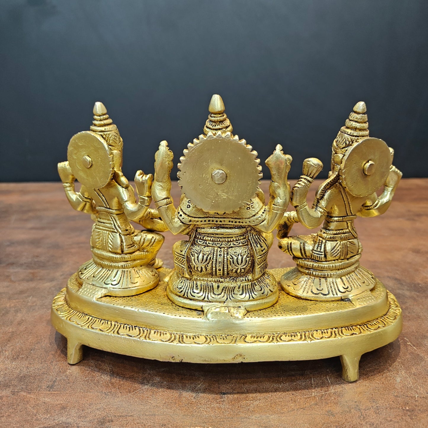 Brass Ganesha Lakshmi Saraswati Statue For Home Temple Decor 7 Inch