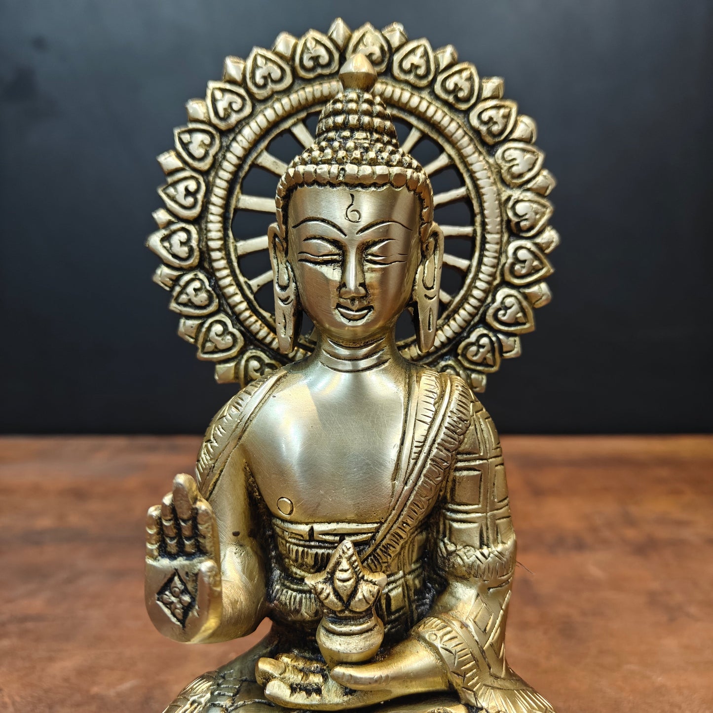 Brass Blessing Buddha Statue Antique Finish 9 Inch