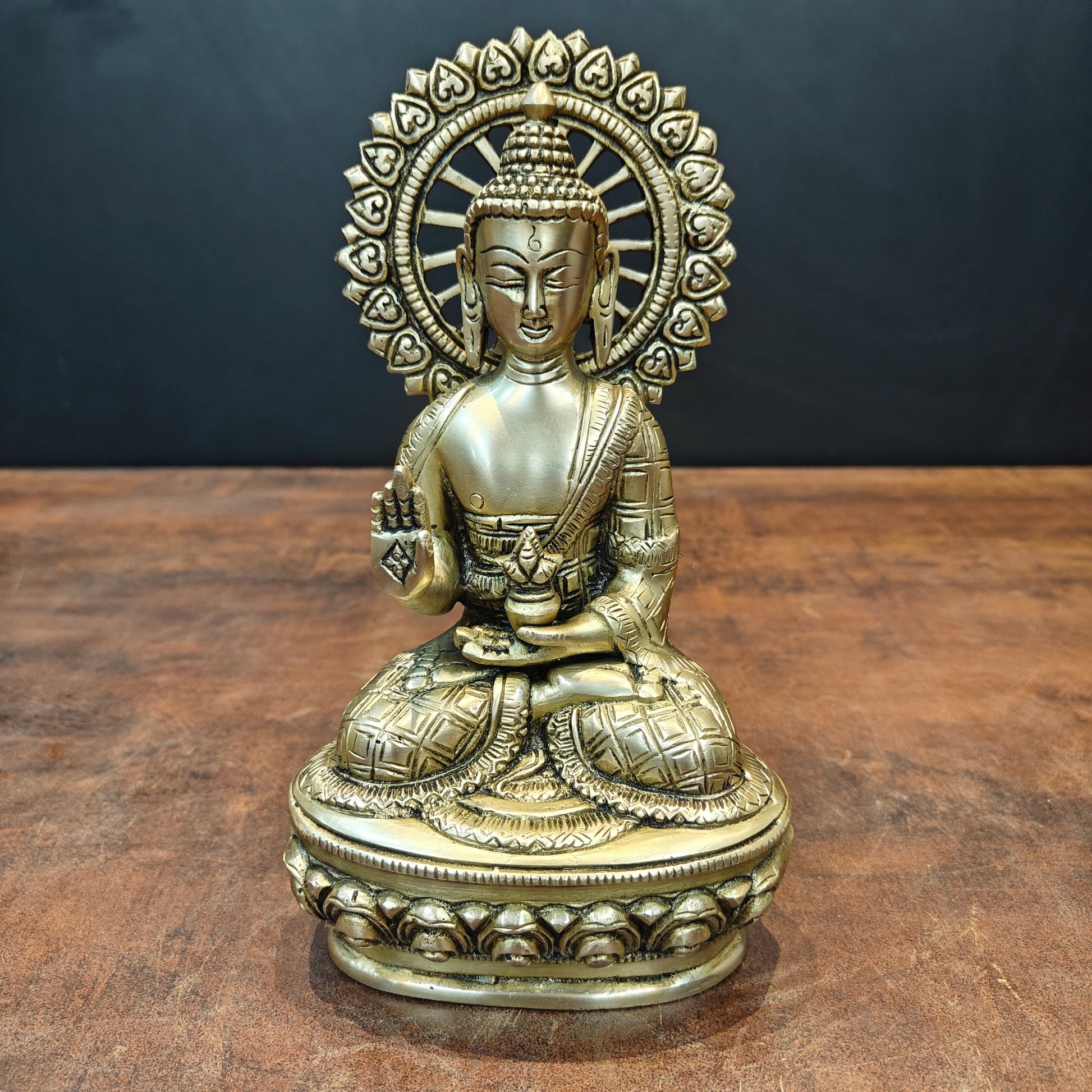 Brass Blessing Buddha Statue Antique Finish 9 Inch - Image 3