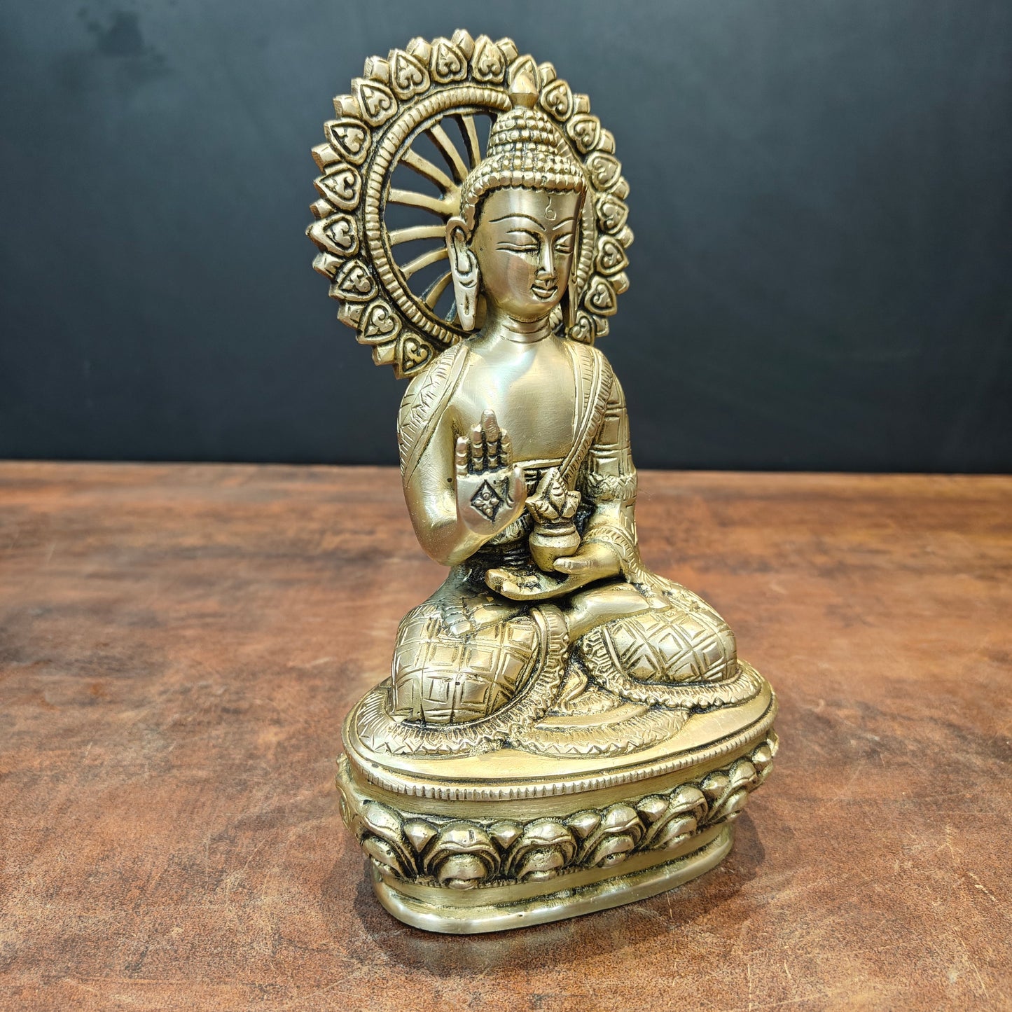 Brass Blessing Buddha Statue Antique Finish 9 Inch