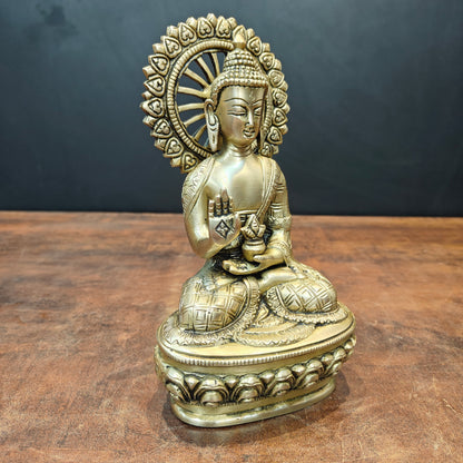 Brass Blessing Buddha Statue Antique Finish 9 Inch by vendor-unknown - Buddha (View 4)