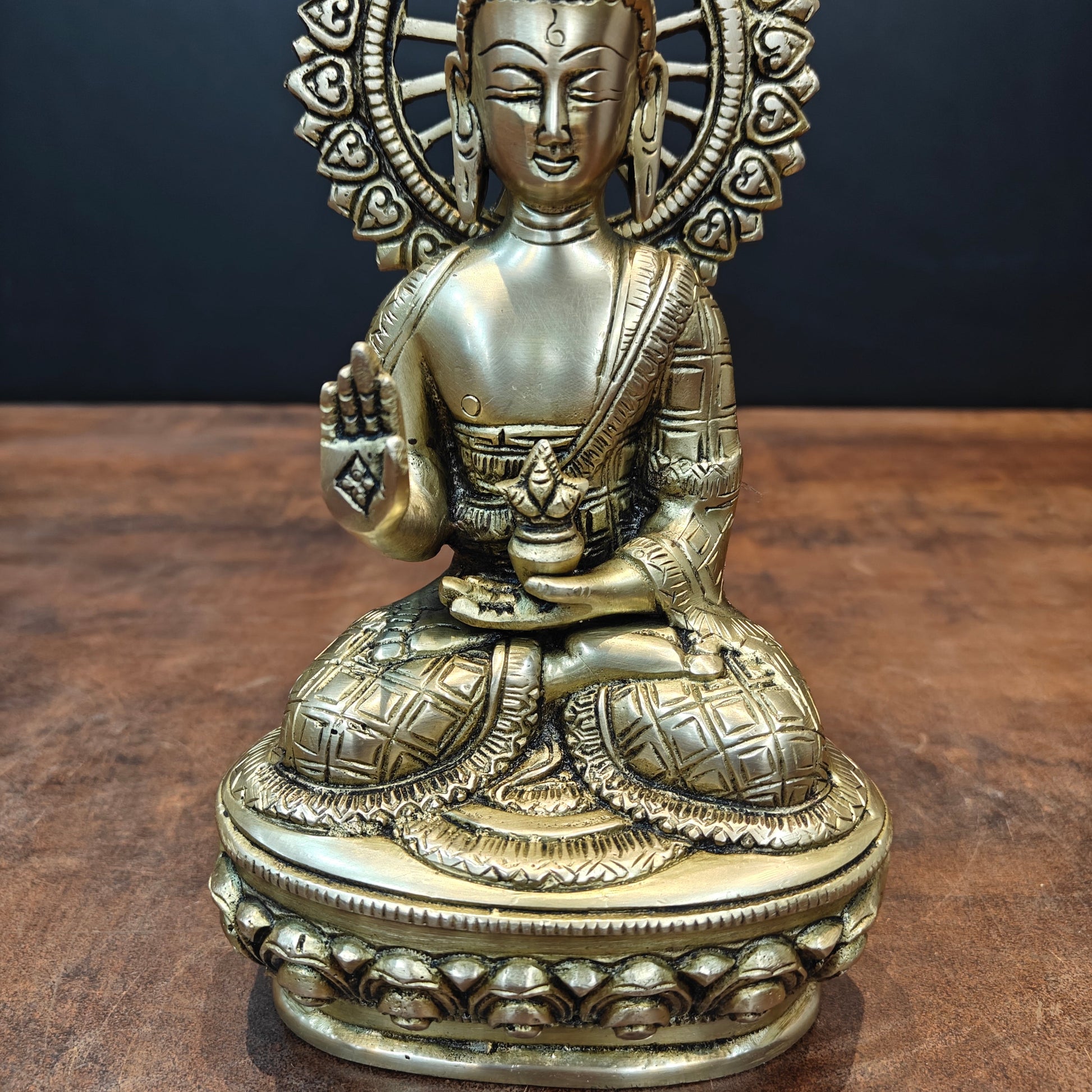 Brass Blessing Buddha Statue Antique Finish 9 Inch - Image 5