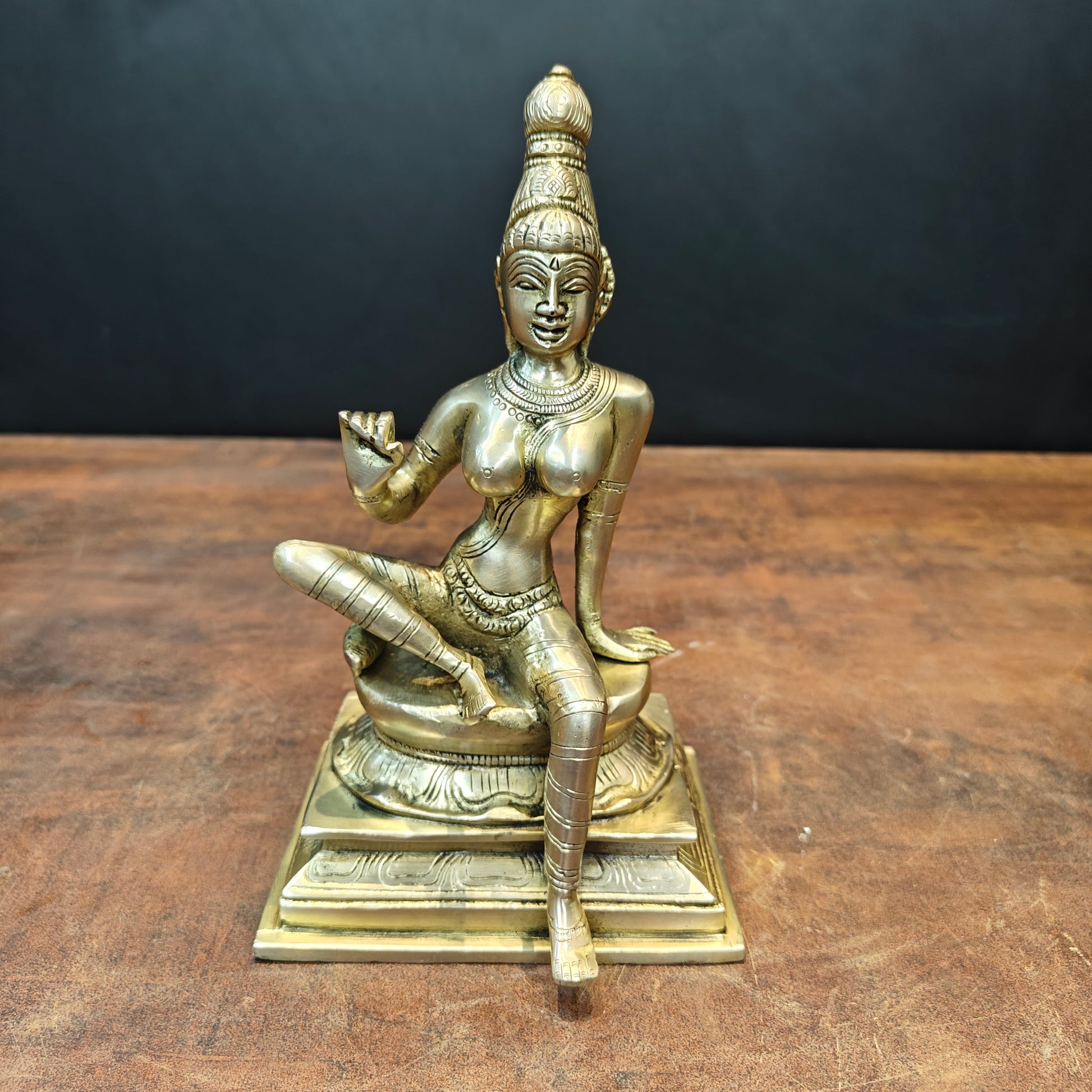 Brass Seated Parvati as Uma Devi Idol Antique Finish 8.5 Inch - Image 2