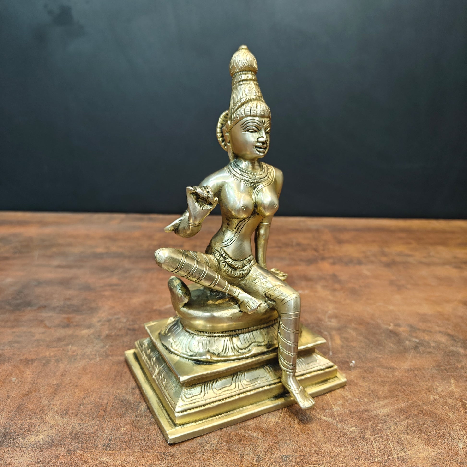 Brass Seated Parvati as Uma Devi Idol Antique Finish 8.5 Inch - Image 3