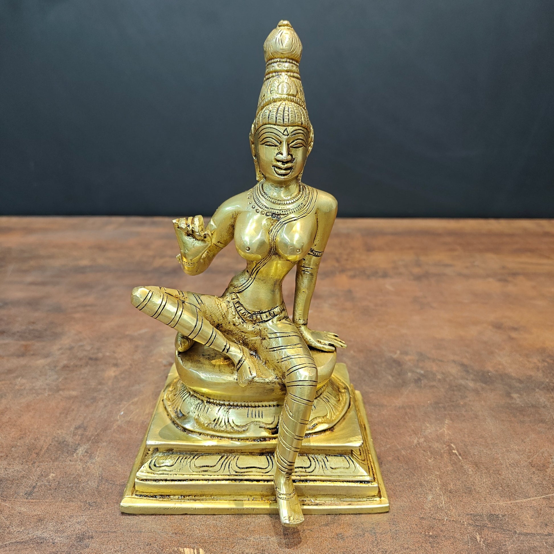 Brass Seated Parvati as Uma Devi Idol Golden Finish 8.5 Inch - Image 2