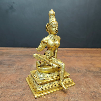 Brass Seated Parvati as Uma Devi Idol Golden Finish 8.5 Inch by vendor-unknown - Hindu Gods (View 3)