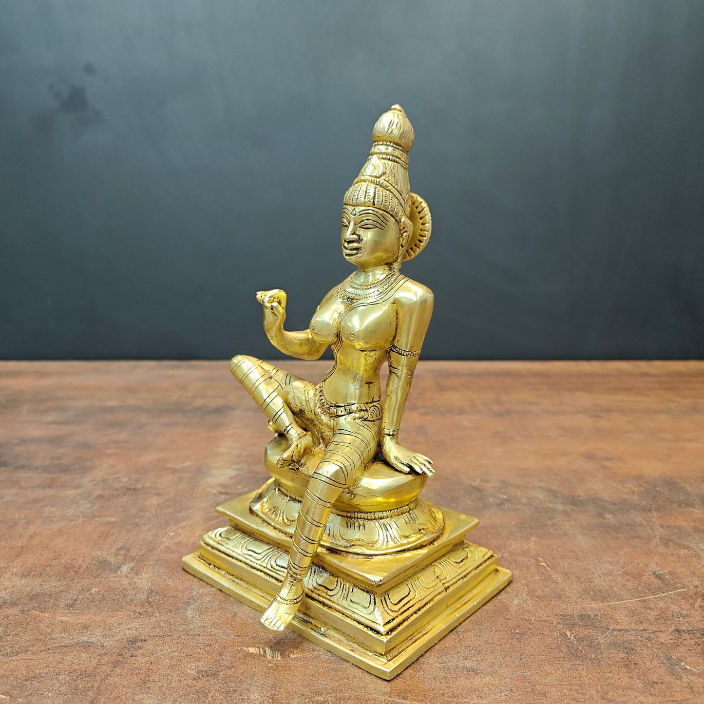 Brass Seated Parvati as Uma Devi Idol Golden Finish 8.5 Inch