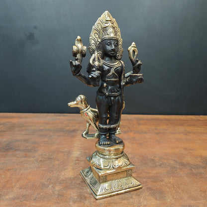Brass Kaal Bhairava Statue With Dog Black Gold Finish 11 Inches by vendor-unknown - Hindu Gods (View 4)