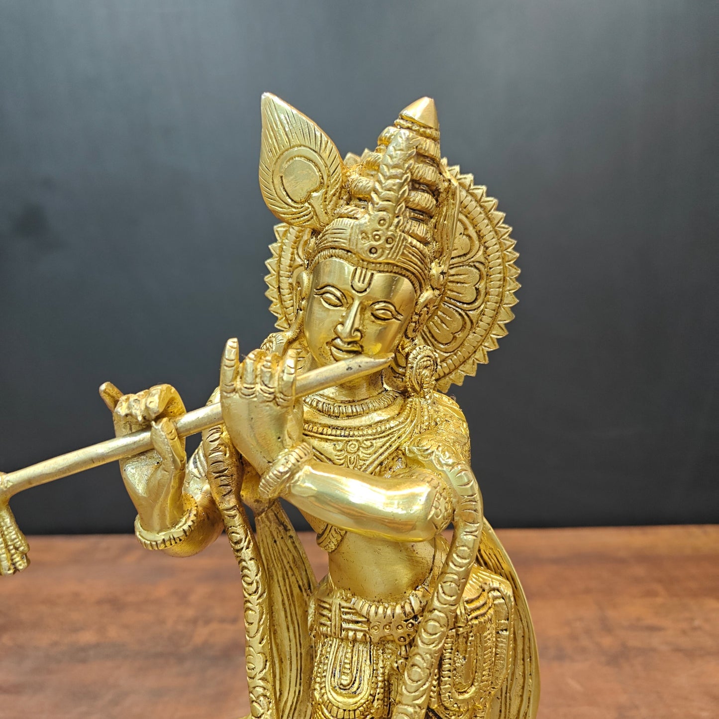 Brass Standing Krishna Idol Golden Finish For Home Decor 11.5 Inch