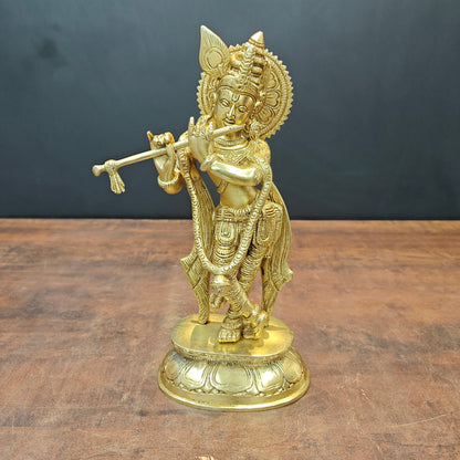 Brass Standing Krishna Idol Golden Finish For Home Decor 11.5 Inch by vendor-unknown - Hindu Gods (View 3)