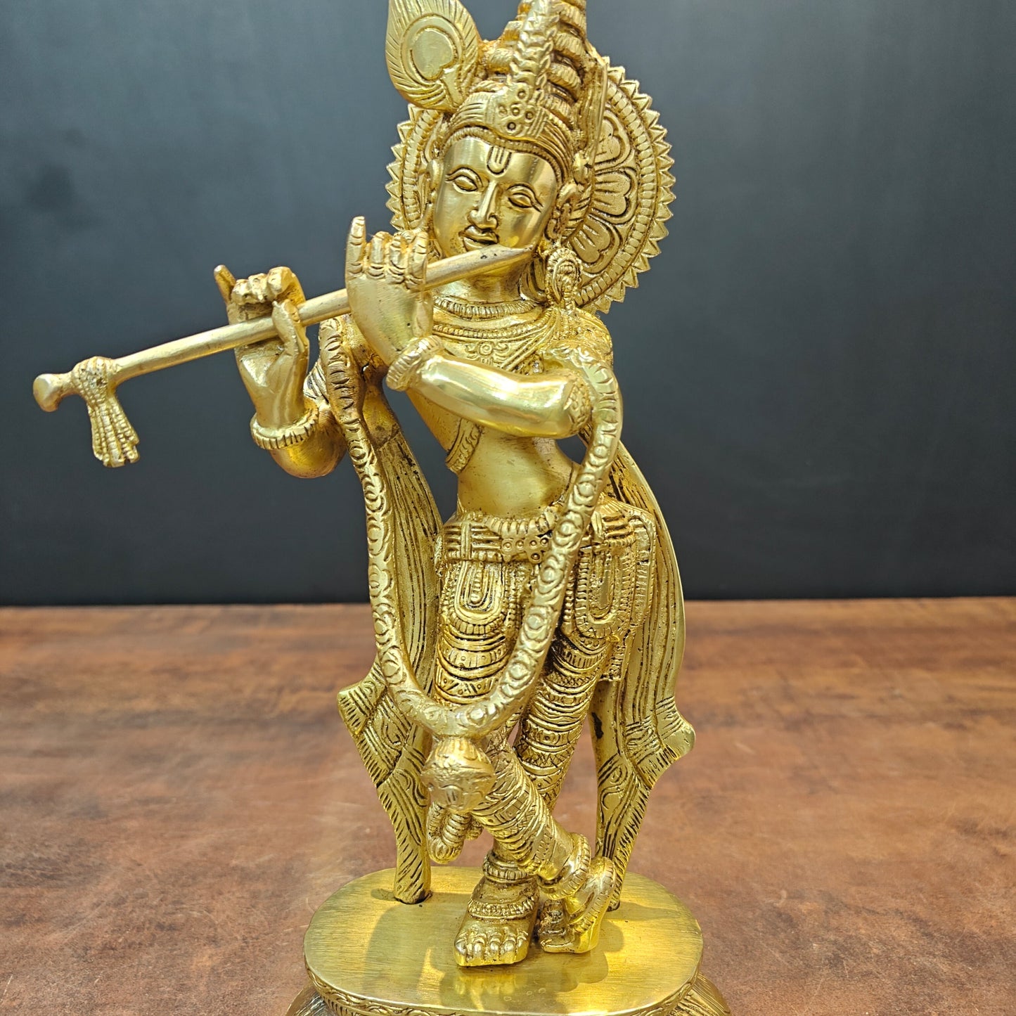 Brass Standing Krishna Idol Golden Finish For Home Decor 11.5 Inch