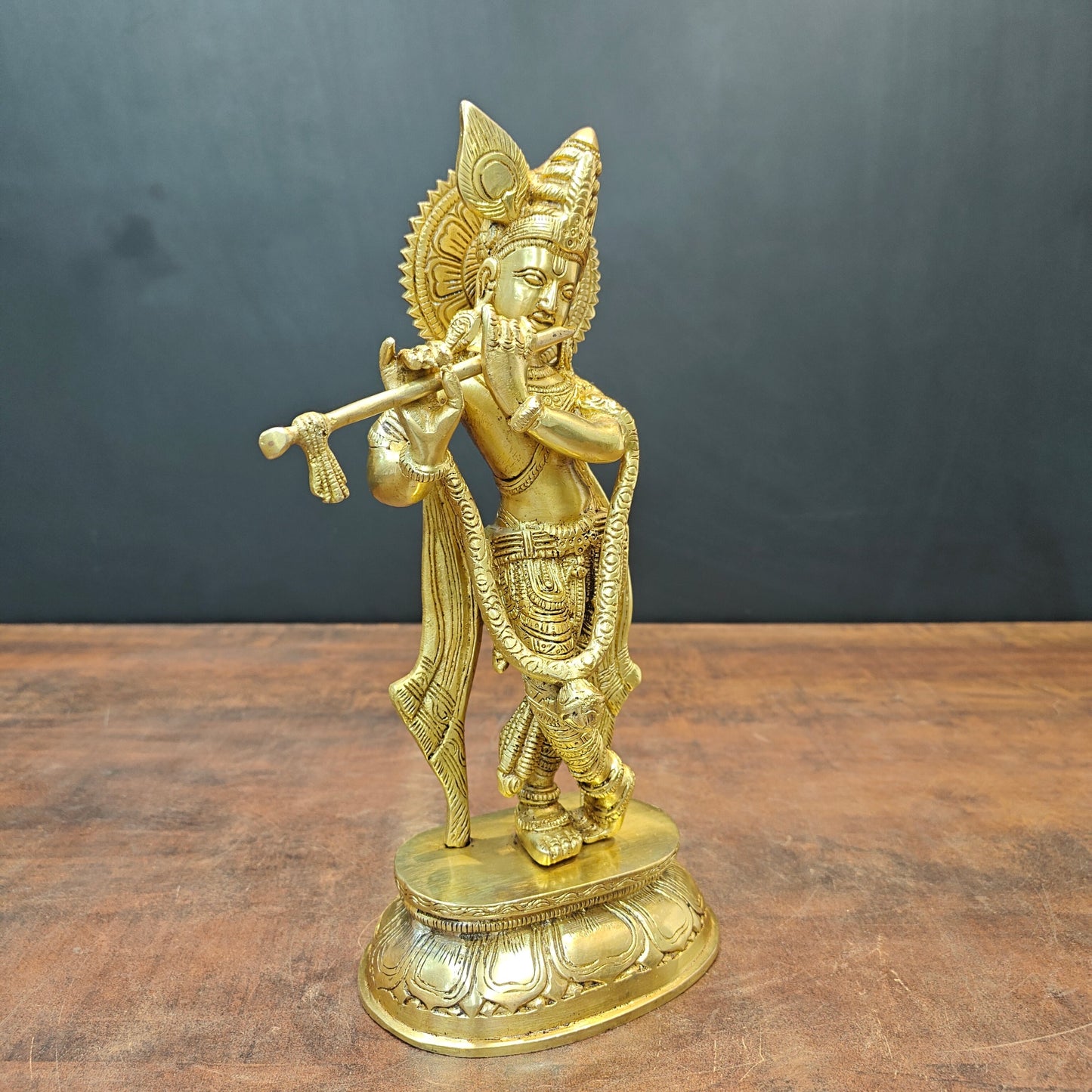 Brass Standing Krishna Idol Golden Finish For Home Decor 11.5 Inch