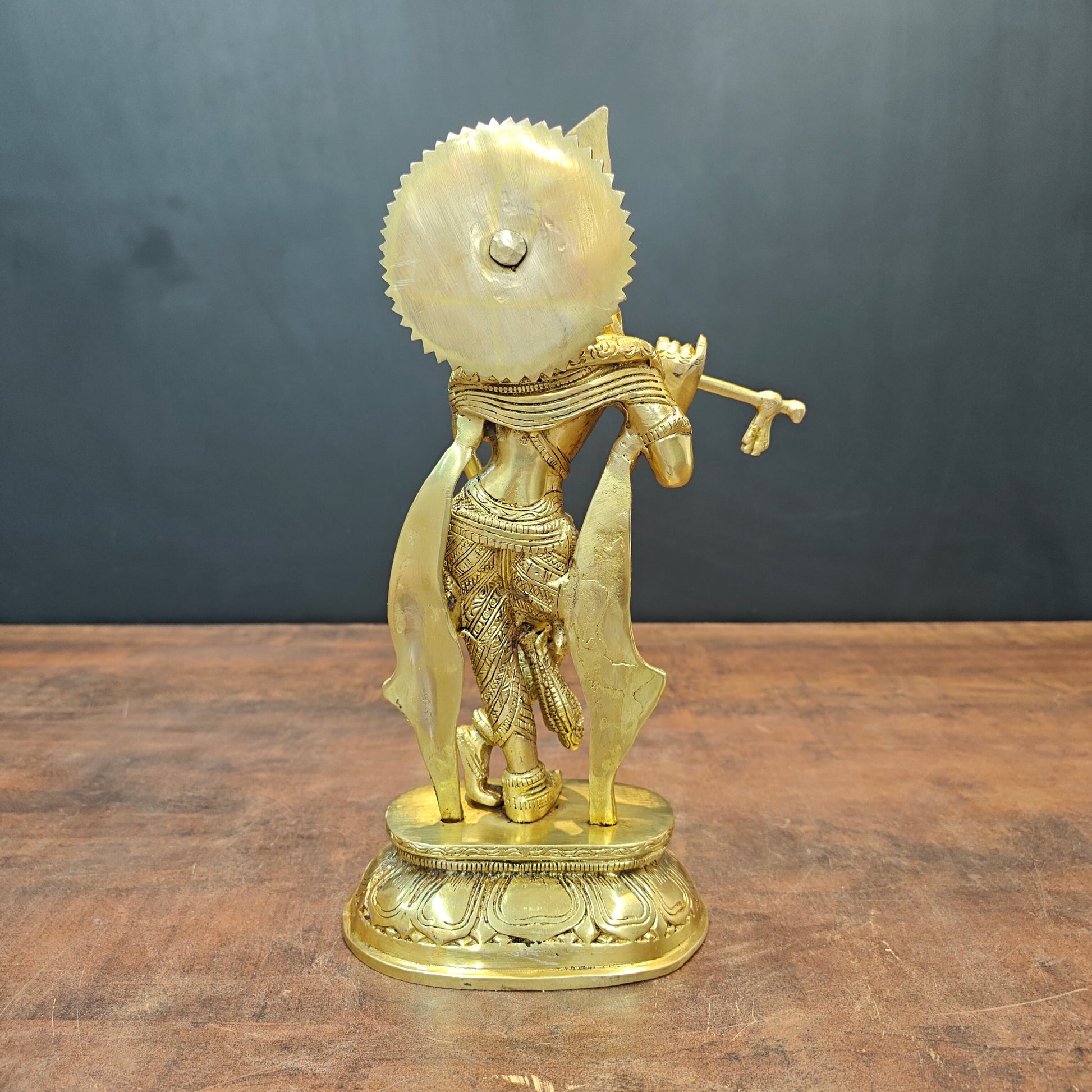 Brass Standing Krishna Idol Golden Finish For Home Decor 11.5 Inch - Image 7