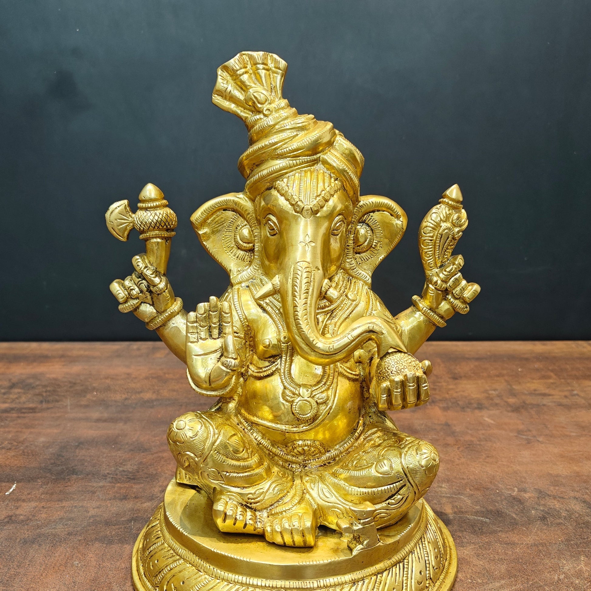 Brass Unique Ganesha Statue Golden Finish For Home Decor 11 Inch - Image 2