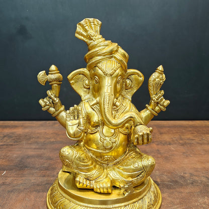 Brass Unique Ganesha Statue Golden Finish For Home Decor 11 Inch by vendor-unknown - Hindu Gods (View 2)
