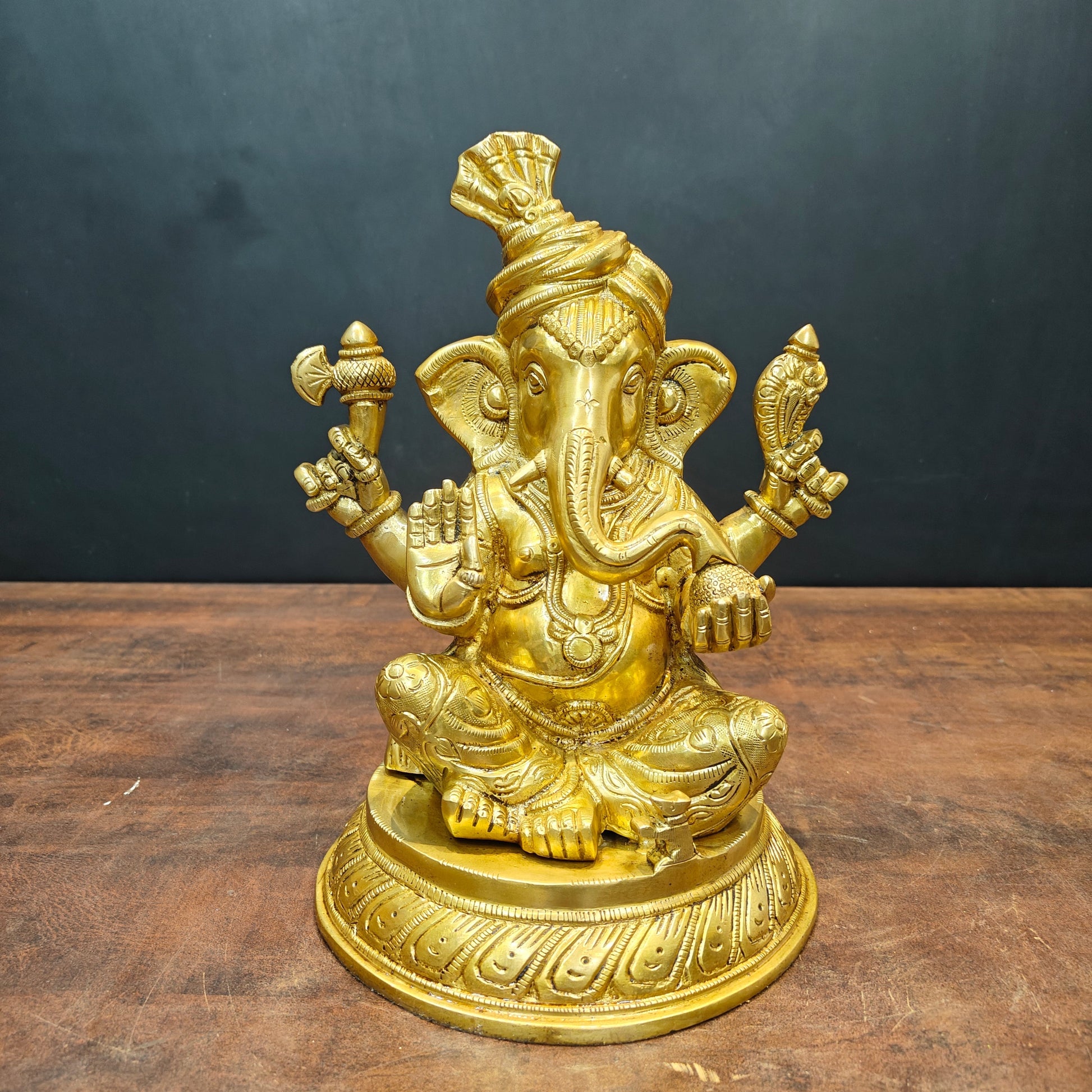 Brass Unique Ganesha Statue Golden Finish For Home Decor 11 Inch - Image 3