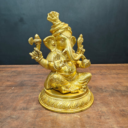 Brass Unique Ganesha Statue Golden Finish For Home Decor 11 Inch by vendor-unknown - Hindu Gods (View 4)