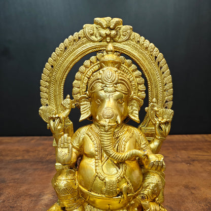 Brass Lord Ganesha Statue Golden Finish 11 Inch by vendor-unknown - Hindu Gods (View 2)