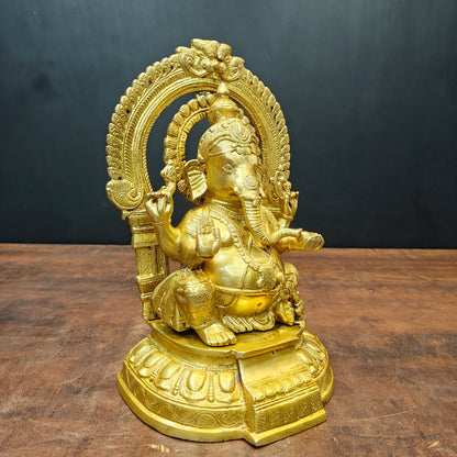 Brass Lord Ganesha Statue Golden Finish 11 Inch by vendor-unknown - Hindu Gods (View 3)