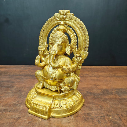 Brass Lord Ganesha Statue Golden Finish 11 Inch by vendor-unknown - Hindu Gods (View 4)