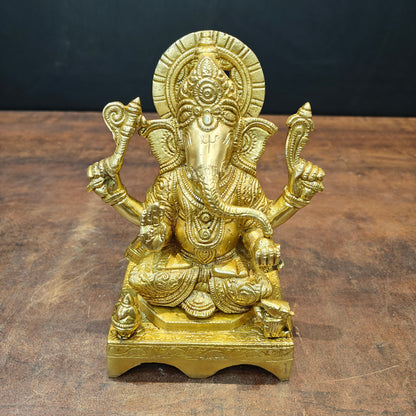 Brass Ganesha Idol Golden Finish For Home Temple Decor 7 Inch by vendor-unknown - Hindu Gods (View 3)