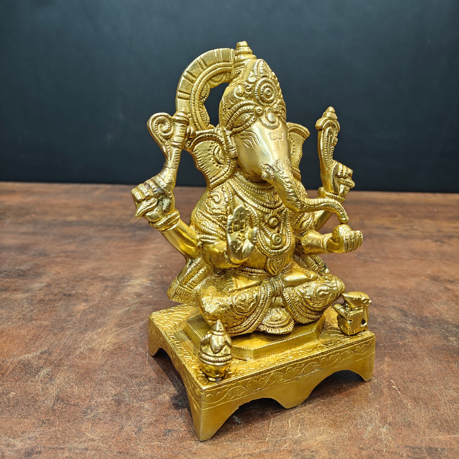 Brass Ganesha Idol Golden Finish For Home Temple Decor 7 Inch - Image 4