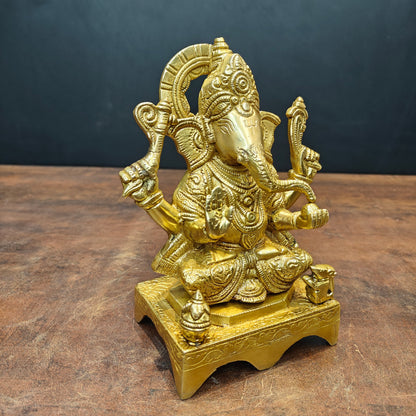 Brass Ganesha Idol Golden Finish For Home Temple Decor 7 Inch by vendor-unknown - Hindu Gods (View 4)