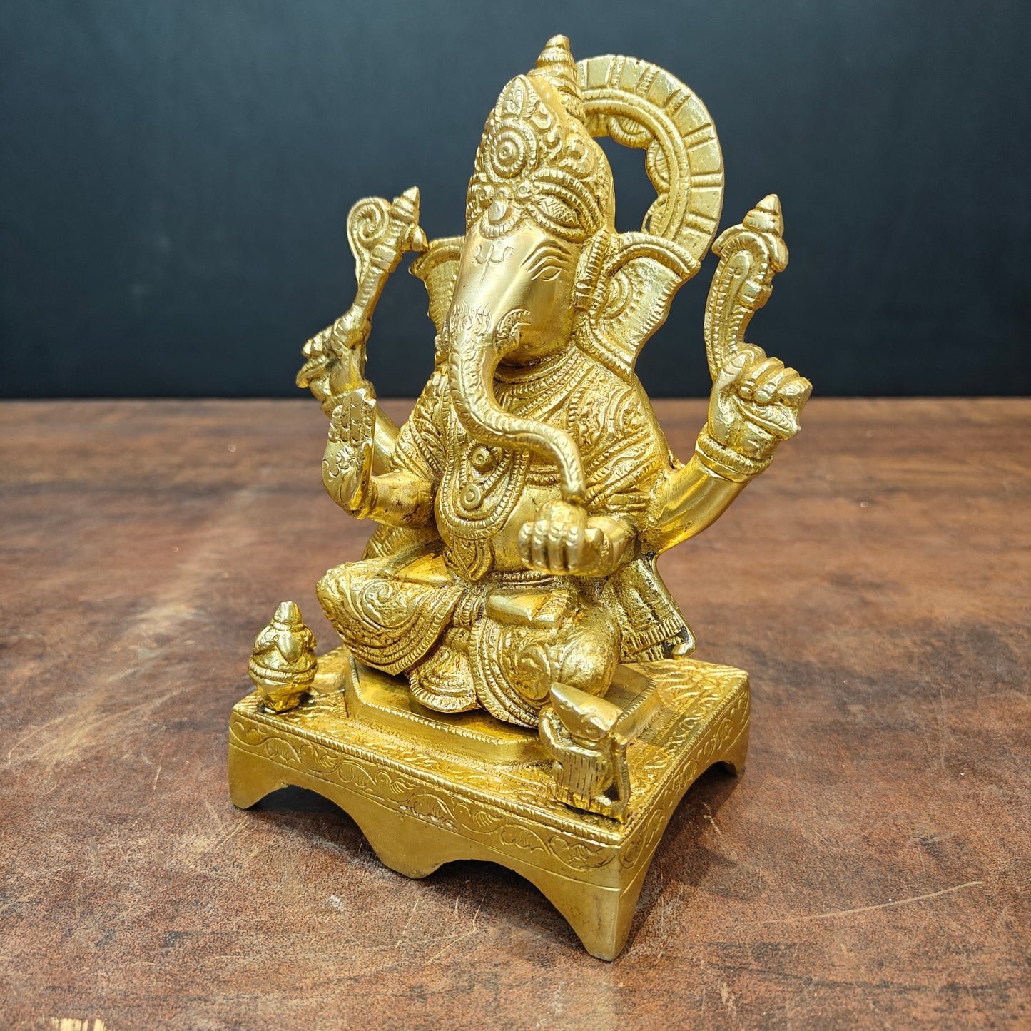 Brass Ganesha Idol Golden Finish For Home Temple Decor 7 Inch