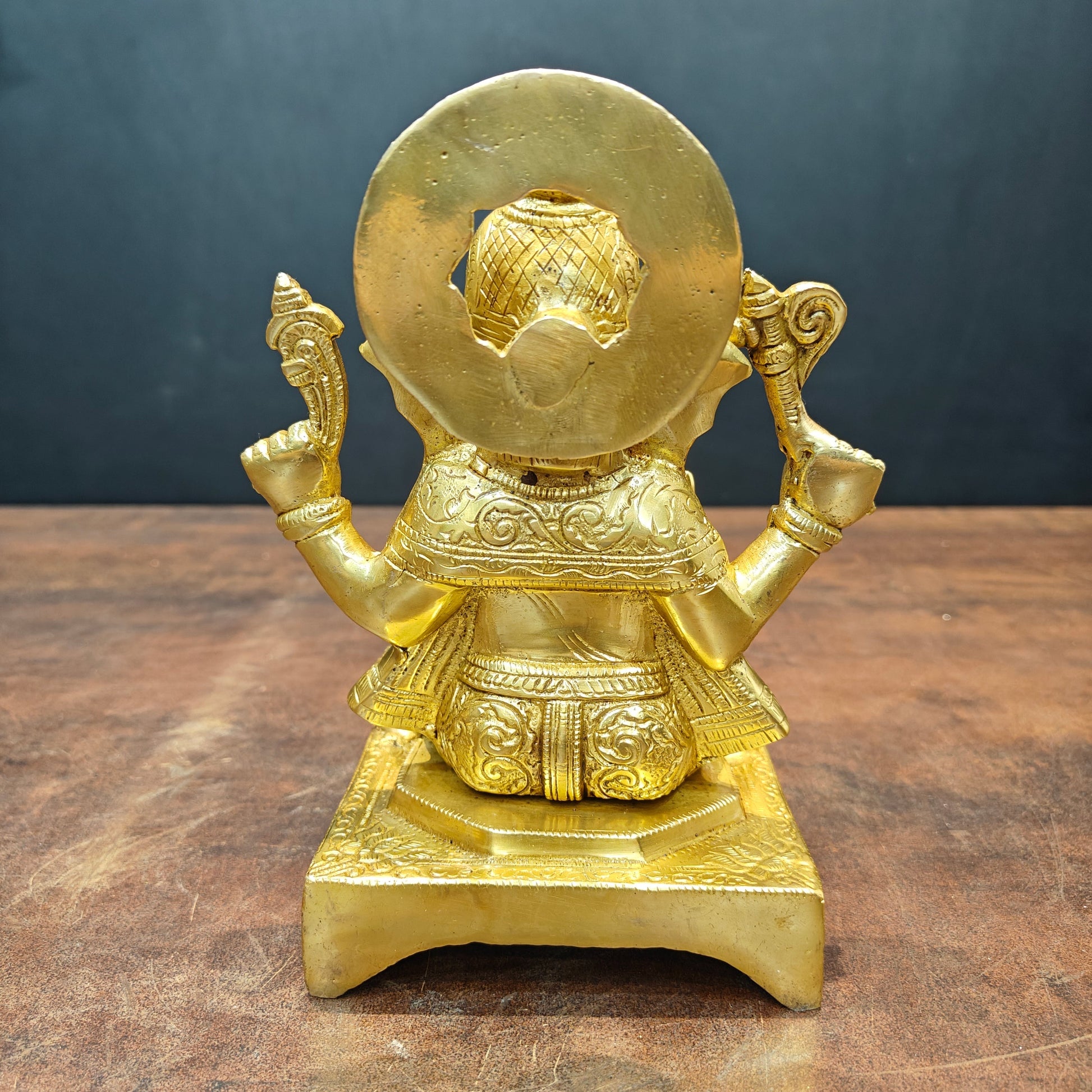 Brass Ganesha Idol Golden Finish For Home Temple Decor 7 Inch - Image 6