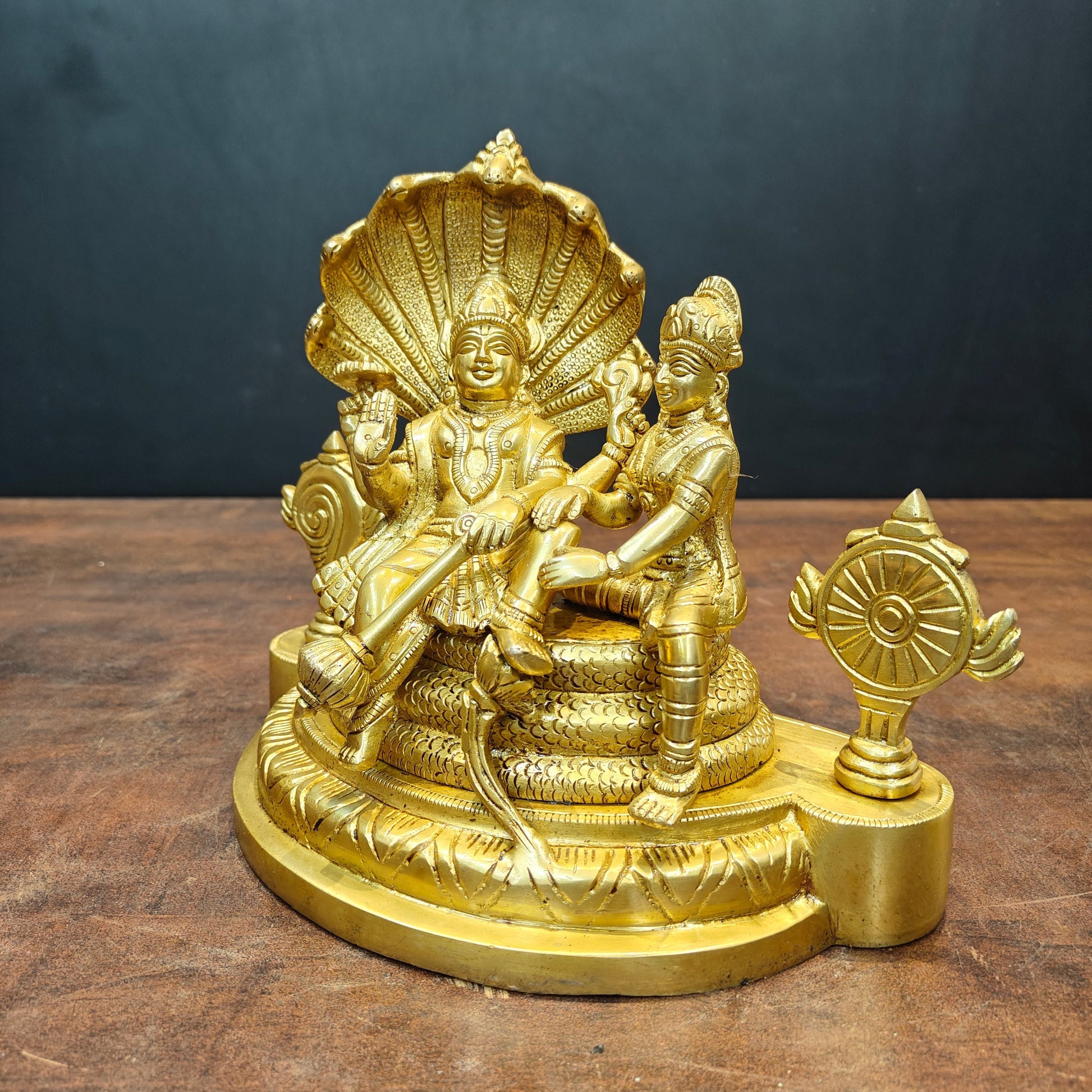 Brass Lakshmi Narayan Idols Under Serpent Golden Finish 8 Inch - Image 6