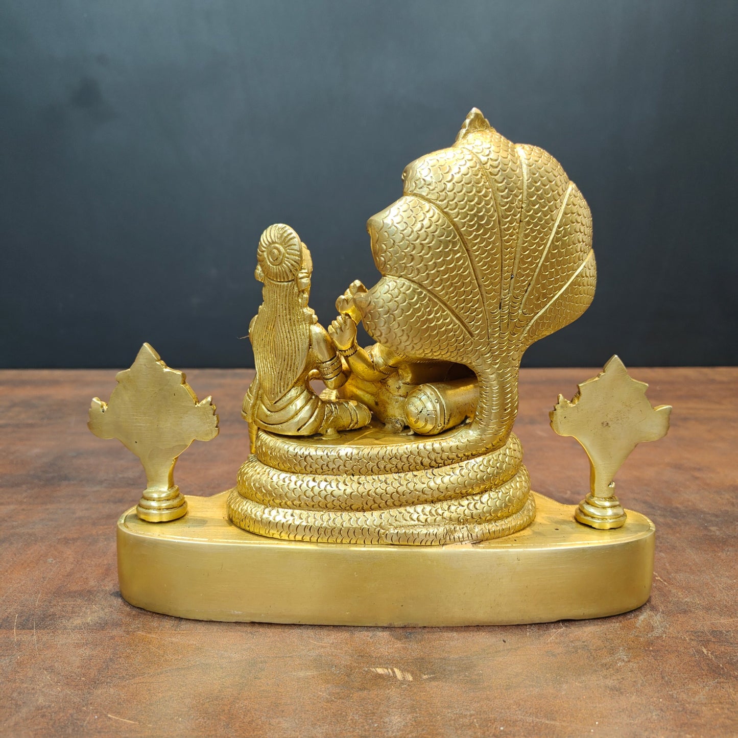 Brass Lakshmi Narayan Idols Under Serpent Golden Finish 8 Inch