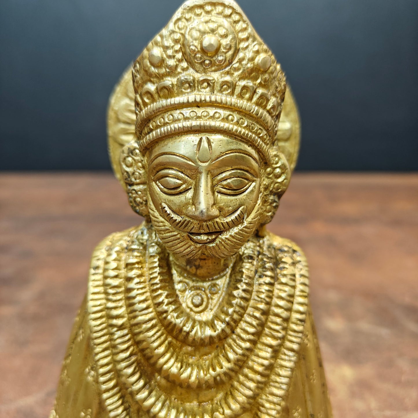 Brass Khatu Shyam Baba Statue Golden Finish For Home Temple Decor 6 Inch