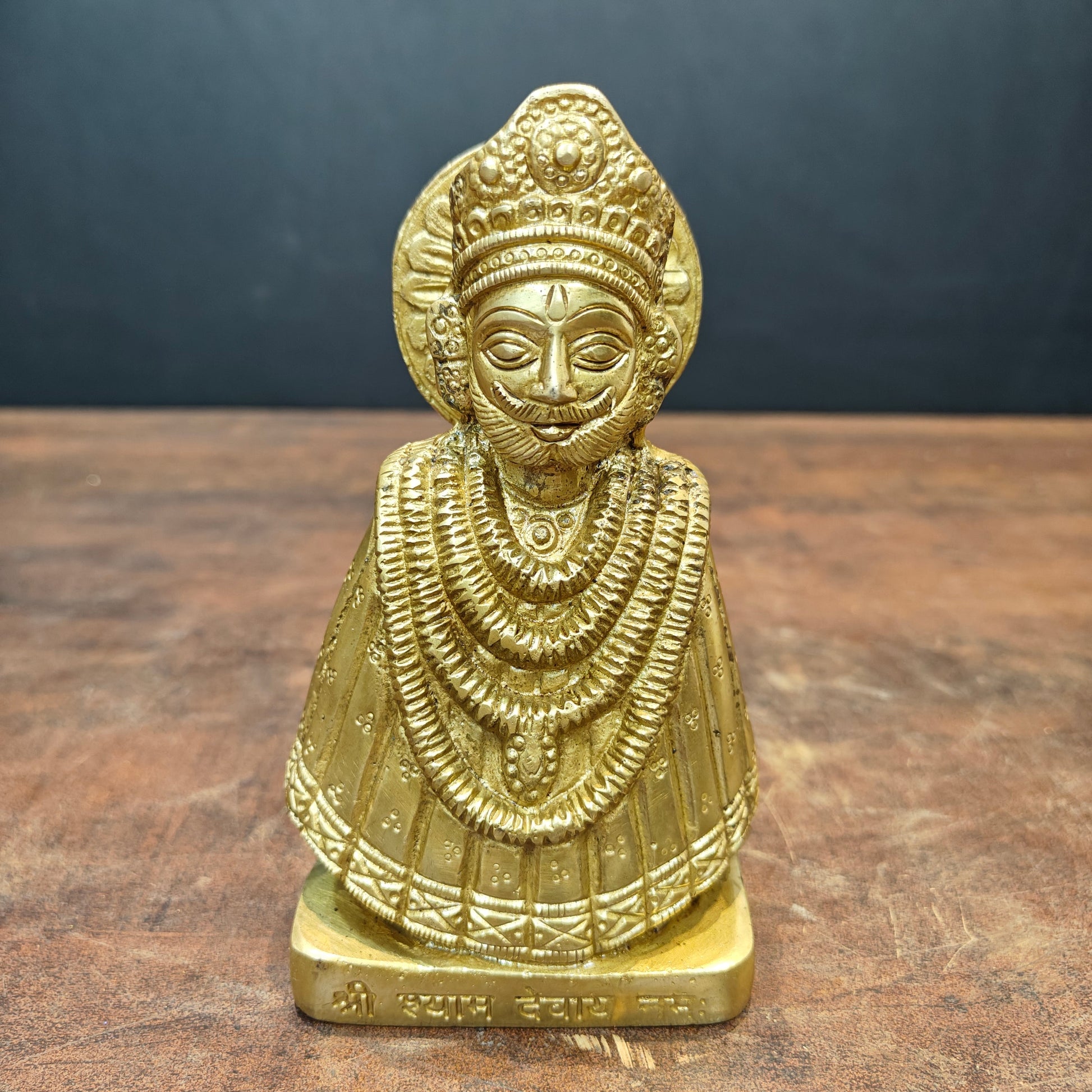 Brass Khatu Shyam Baba Statue Golden Finish For Home Temple Decor 6 Inch - Image 3