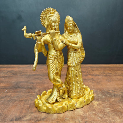 Brass Radha Krishna Idols Golden Finish For Home Temple Decor 10 Inch by vendor-unknown - Hindu Gods (View 4)