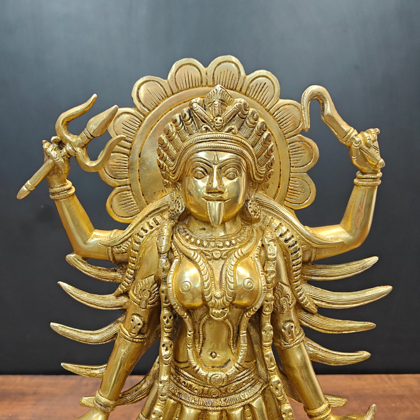 Brass Kali Mata Idol With Four Arms Golden Finish 1.5 Feet