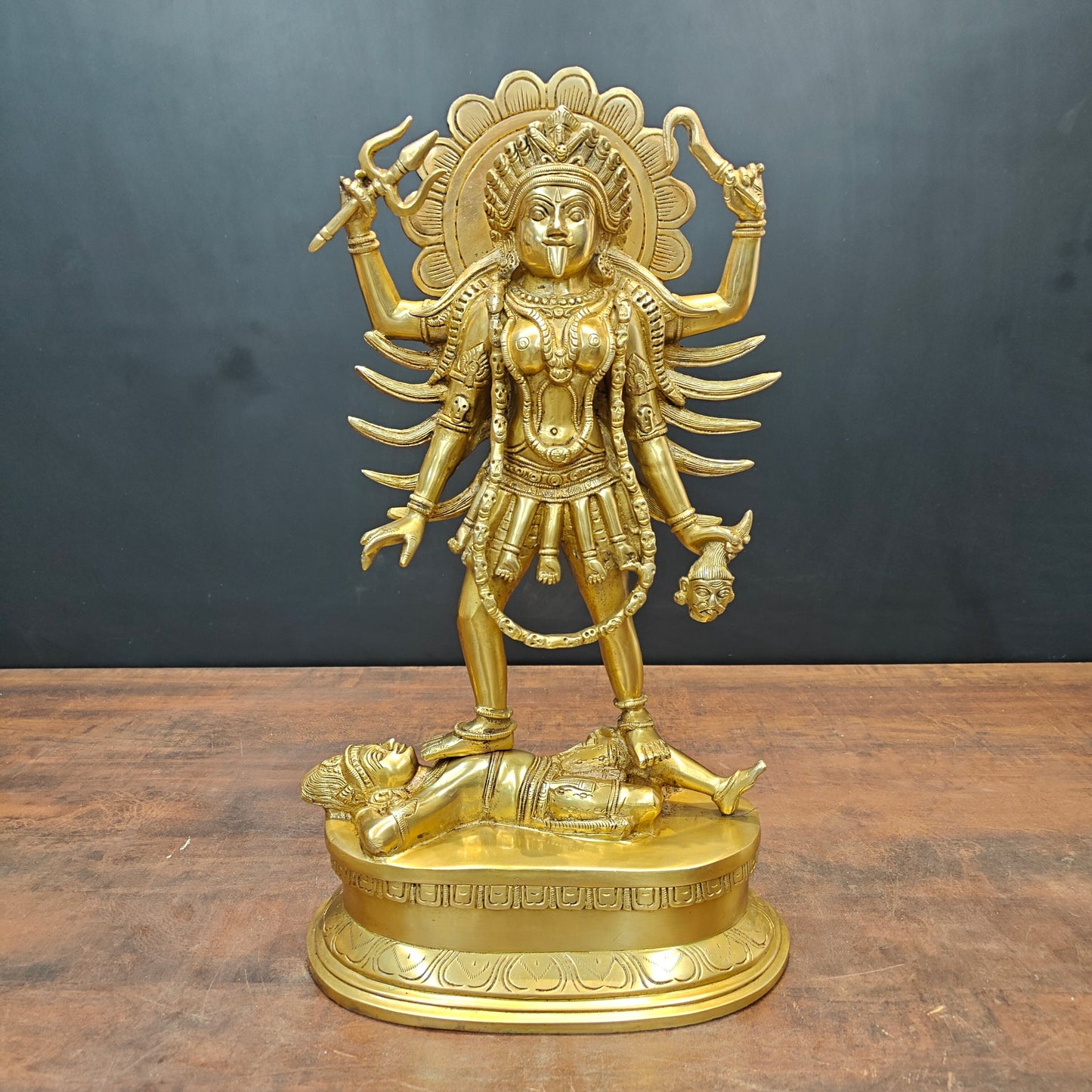 Brass Kali Mata Idol With Four Arms Golden Finish 1.5 Feet