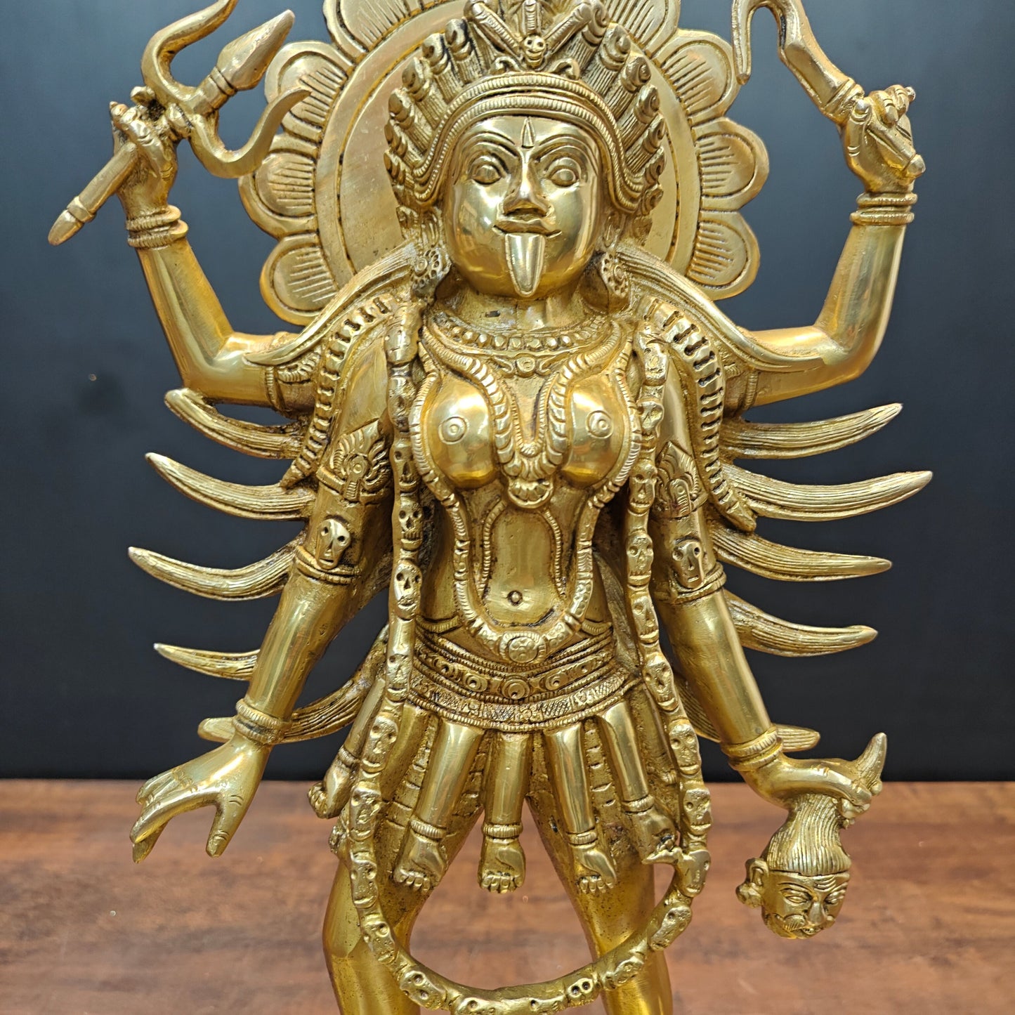 Brass Kali Mata Idol With Four Arms Golden Finish 1.5 Feet