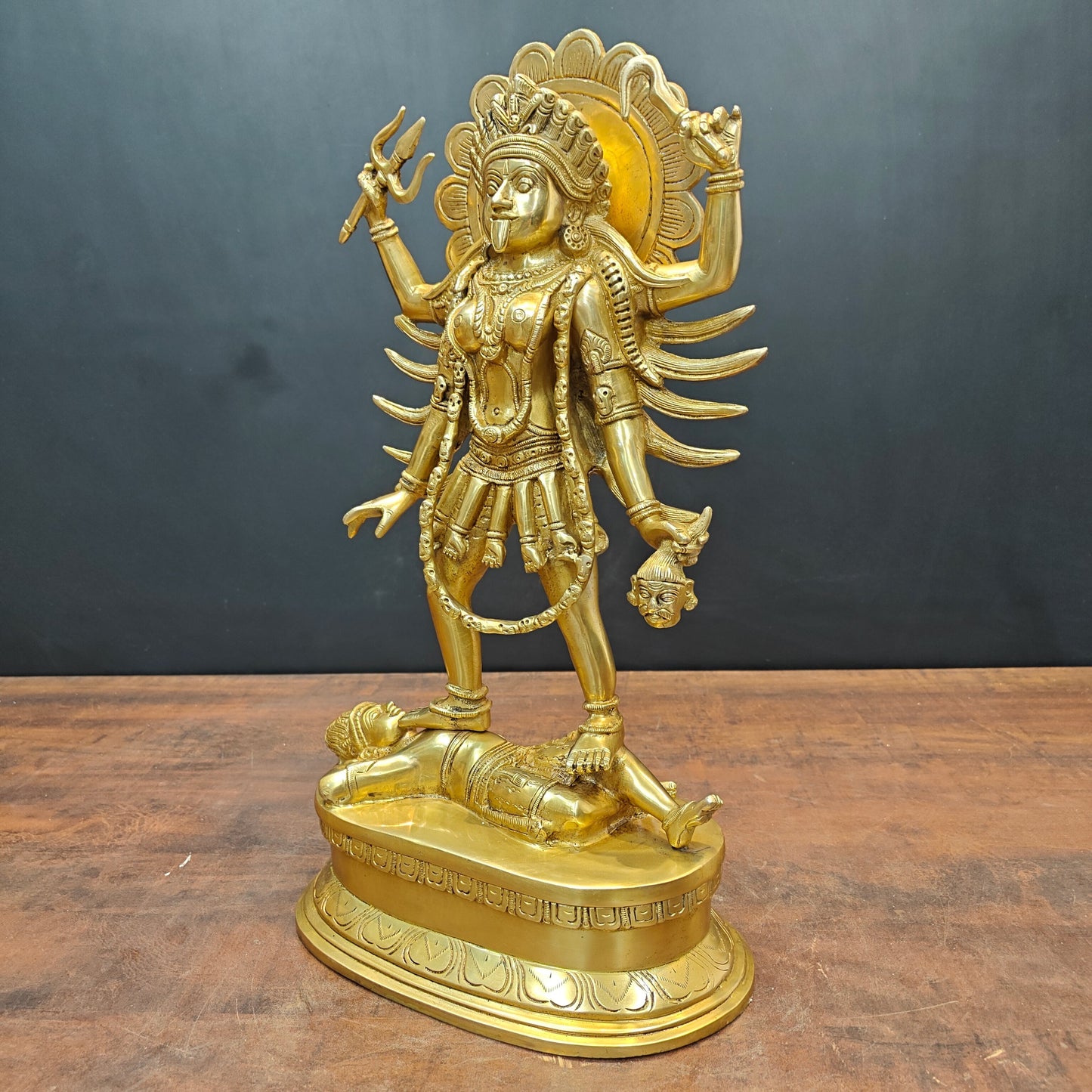 Brass Kali Mata Idol With Four Arms Golden Finish 1.5 Feet