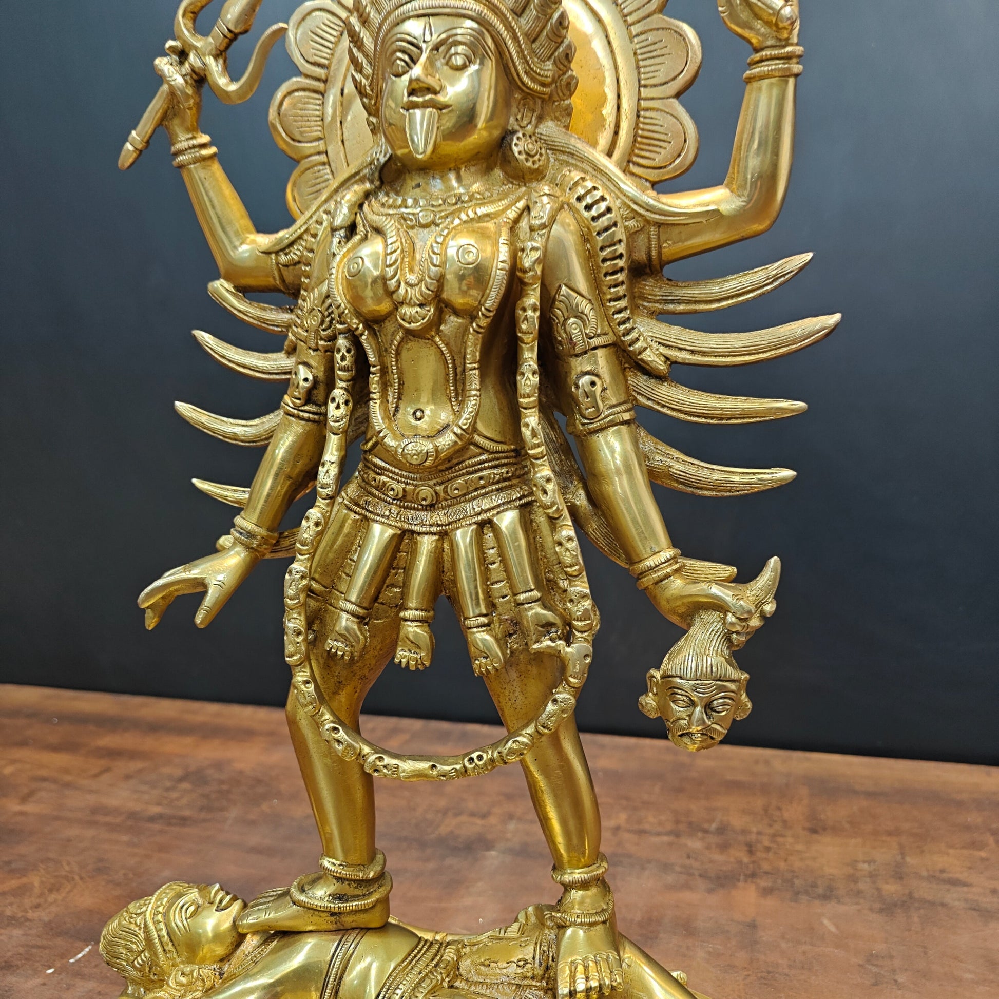 Brass Kali Mata Idol With Four Arms Golden Finish 1.5 Feet - Image 6