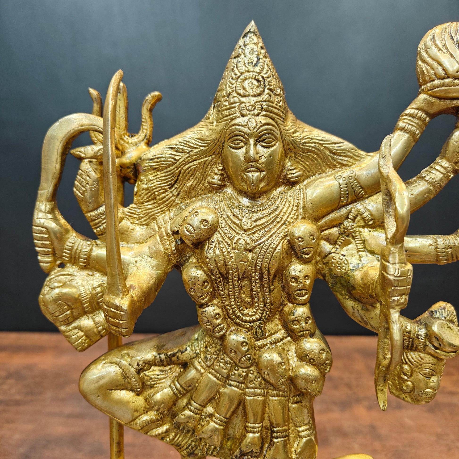 Brass Goddess Kali Mata Idol With Ten Arms Golden Finish 1 Feet - Image 2