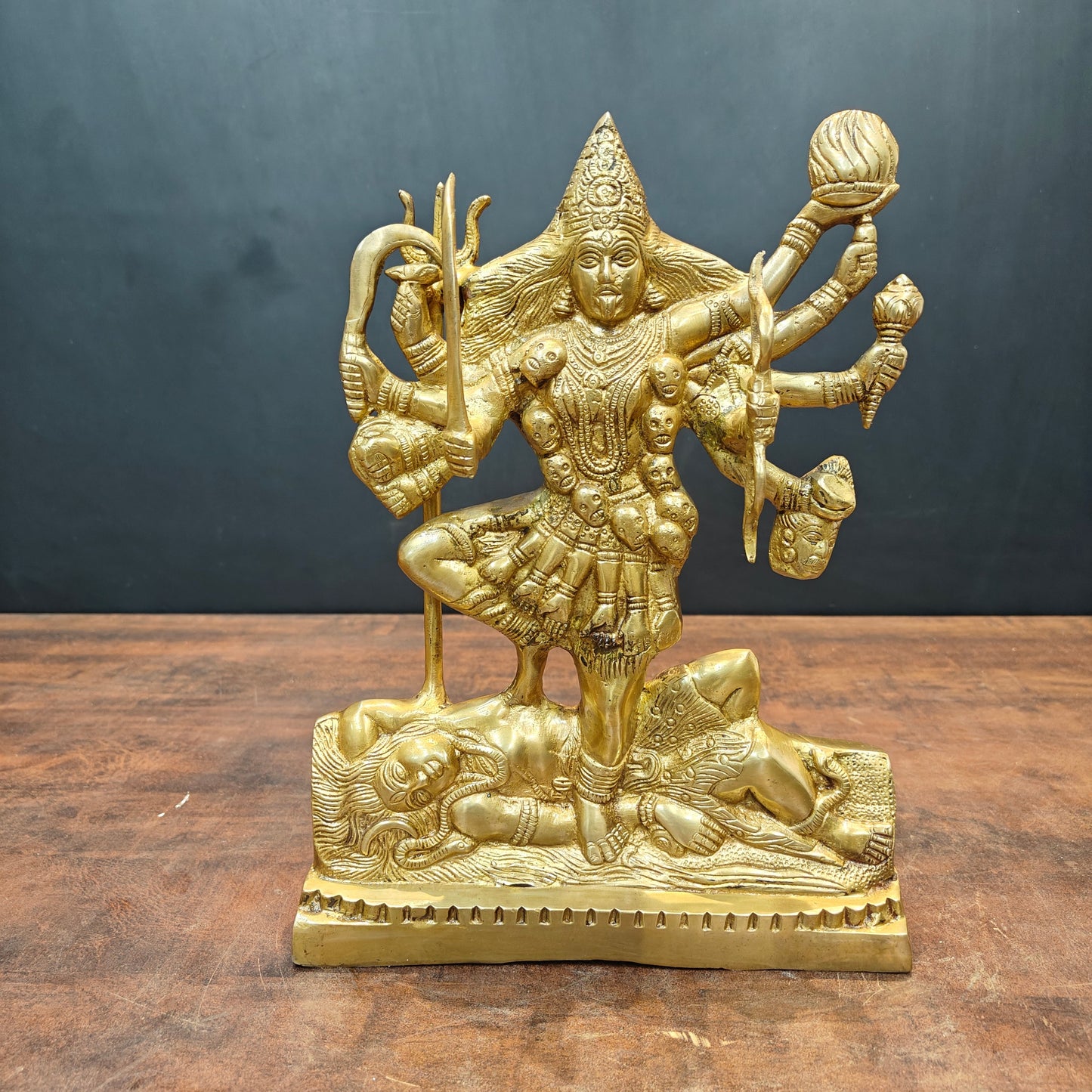 Brass Goddess Kali Mata Idol With Ten Arms Golden Finish 1 Feet