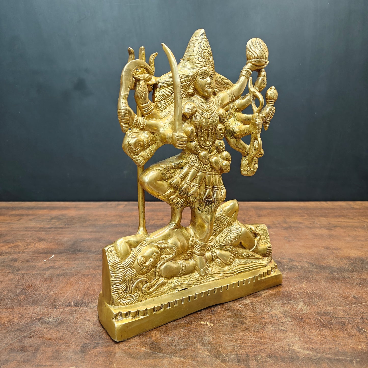 Brass Goddess Kali Mata Idol With Ten Arms Golden Finish 1 Feet