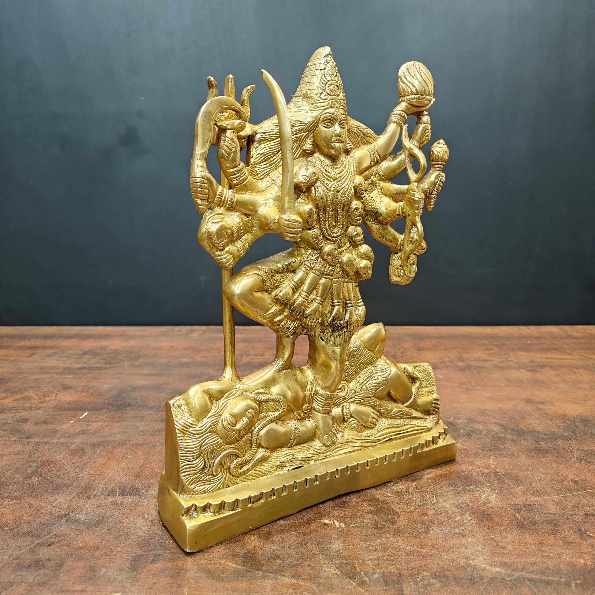 Brass Goddess Kali Mata Idol With Ten Arms Golden Finish 1 Feet - Image 4