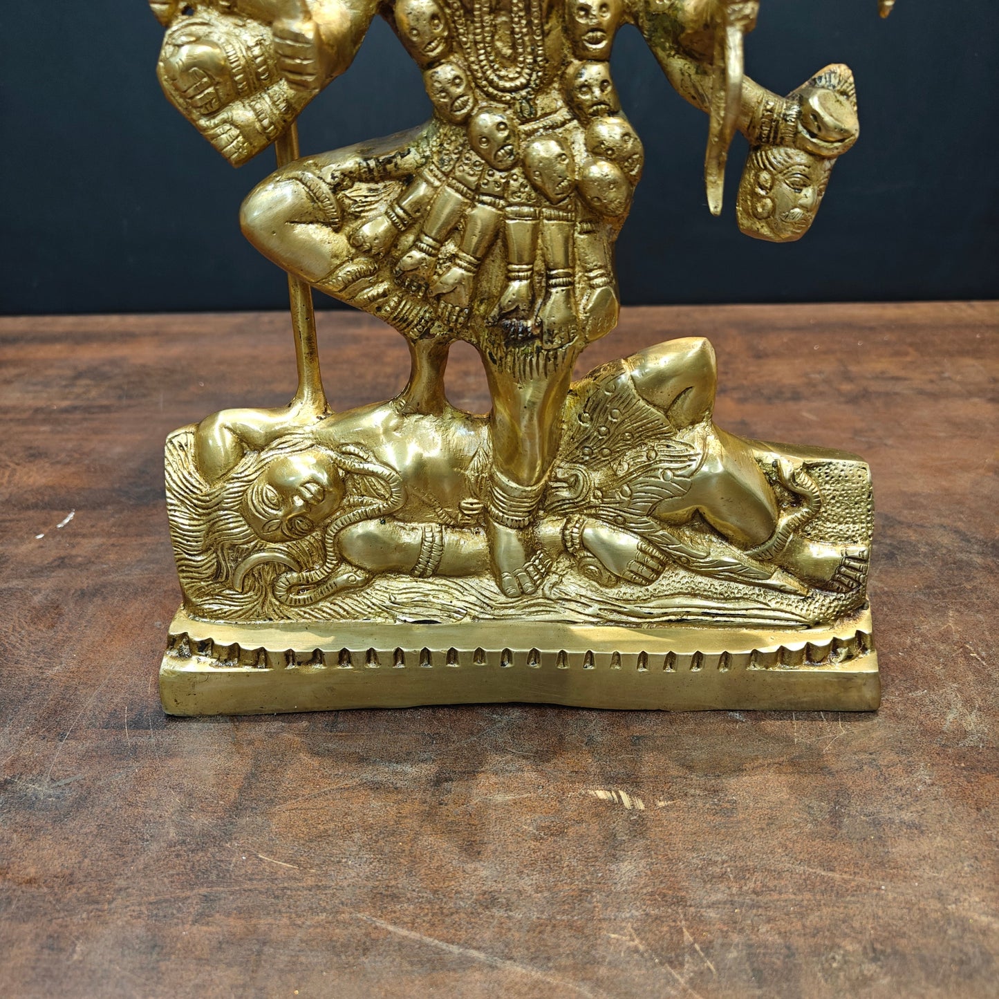 Brass Goddess Kali Mata Idol With Ten Arms Golden Finish 1 Feet